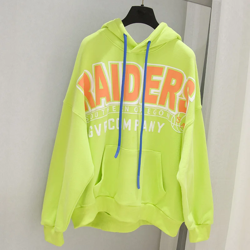 

Letter Print Hooded Long Sleeve Back Zipper Candy Color Sweatshirt Woman Loose Casual Pullover Hoodies Tops