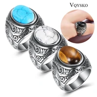 bohemian style huge green stone vintage jewelry titanium steel ring neutral ring jewelry