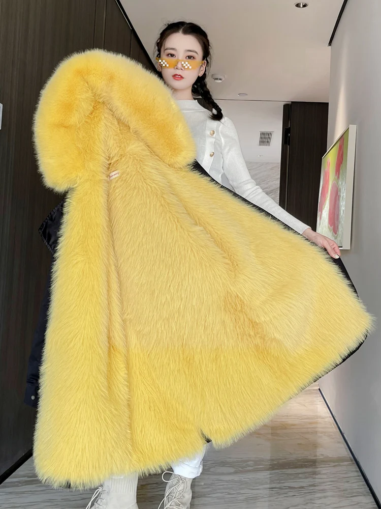 Парка женская зимняя новая меховая подкладка из лисьего меха съемное меховое