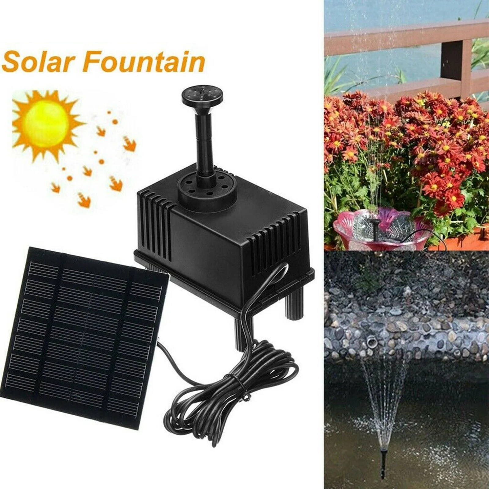 

Solar Fountain Panel + Water Pump for Bird Bath Outdoor Fountain for Pond, Pool,