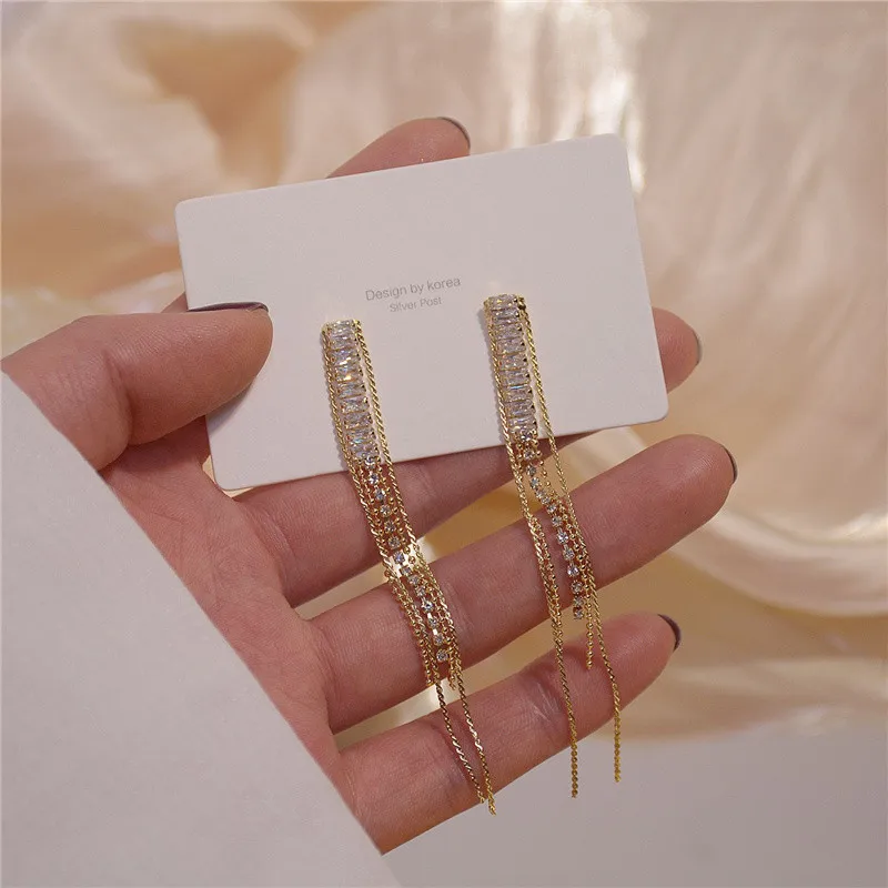 

Роскошные Длинные серьги-кисточки с инкрустацией из настоящего золота 14 к с цирконом для женщин Свадебные Изысканные Серьги невесты характ...