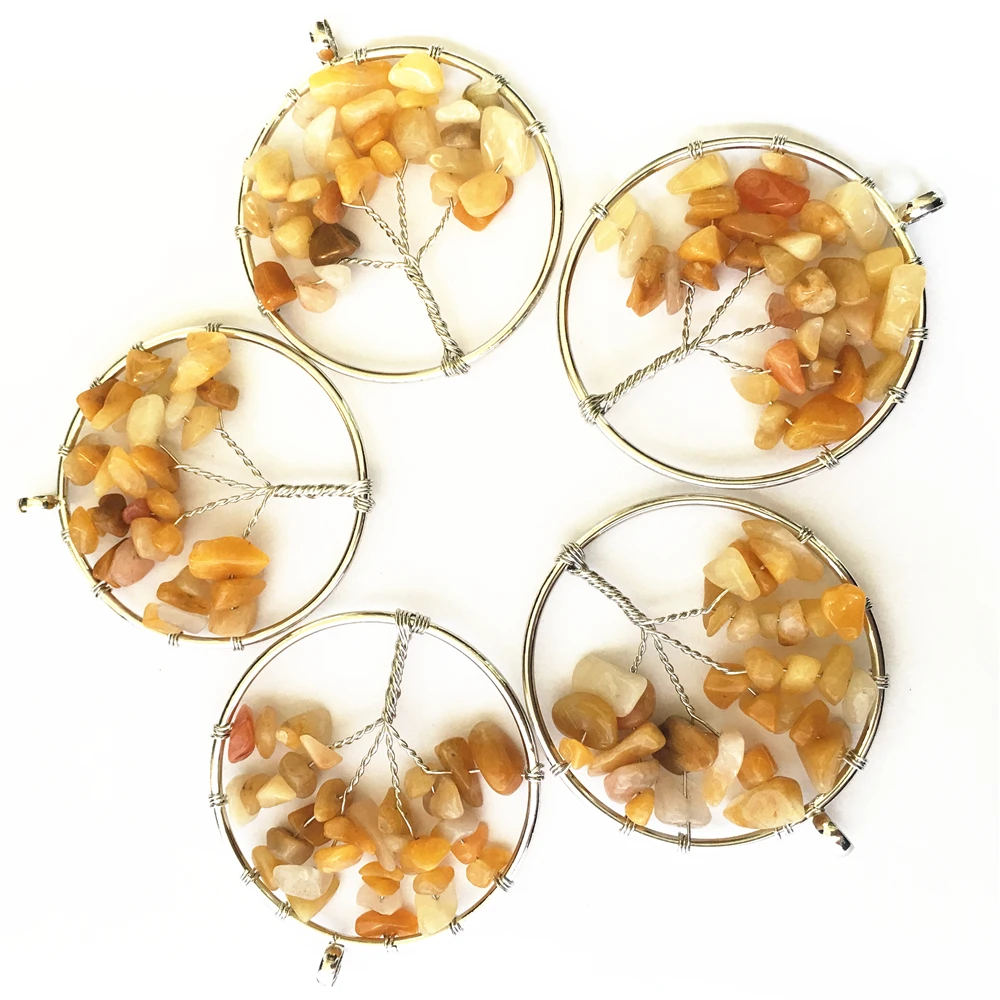 

Wholesale 50mm 7Chakras Reiki Natural Topazs Stone Tree of Life Pendant Handmade Wire Wrapped Pendants for Jewelry Marking 12pcs