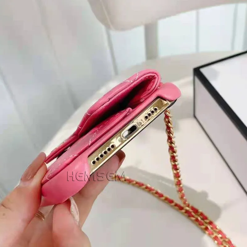 

Chain Strap Lambskin Top Quality Crossbody Case Luxury Brand Metal Buckle Ball Card Holder Bag For iPhone 12 11 Pro Max XR Cove