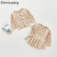 2020 autumn infant baby girls knit long sleeve heart coat braces rompers clothing sets kids girl suit clothes 0 3yrs