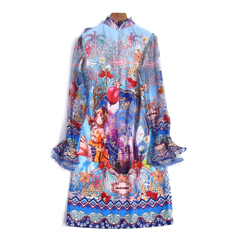 

Designer Spring New Women'S Mesh Ruffles Fashion Sexy Cute Cartoon Print Elegant High Quality Party Mini Dress