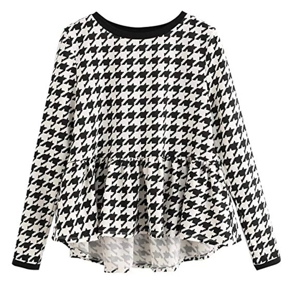 Асимметричная женская блузка свободная круглый вырез тряпки длинный рукав