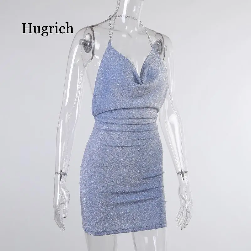 

Halter Neck Backless Sexy Sequins Women Solid Sleeveless Stacked A-Line Dress Summer Party Slim Vestidos 2021