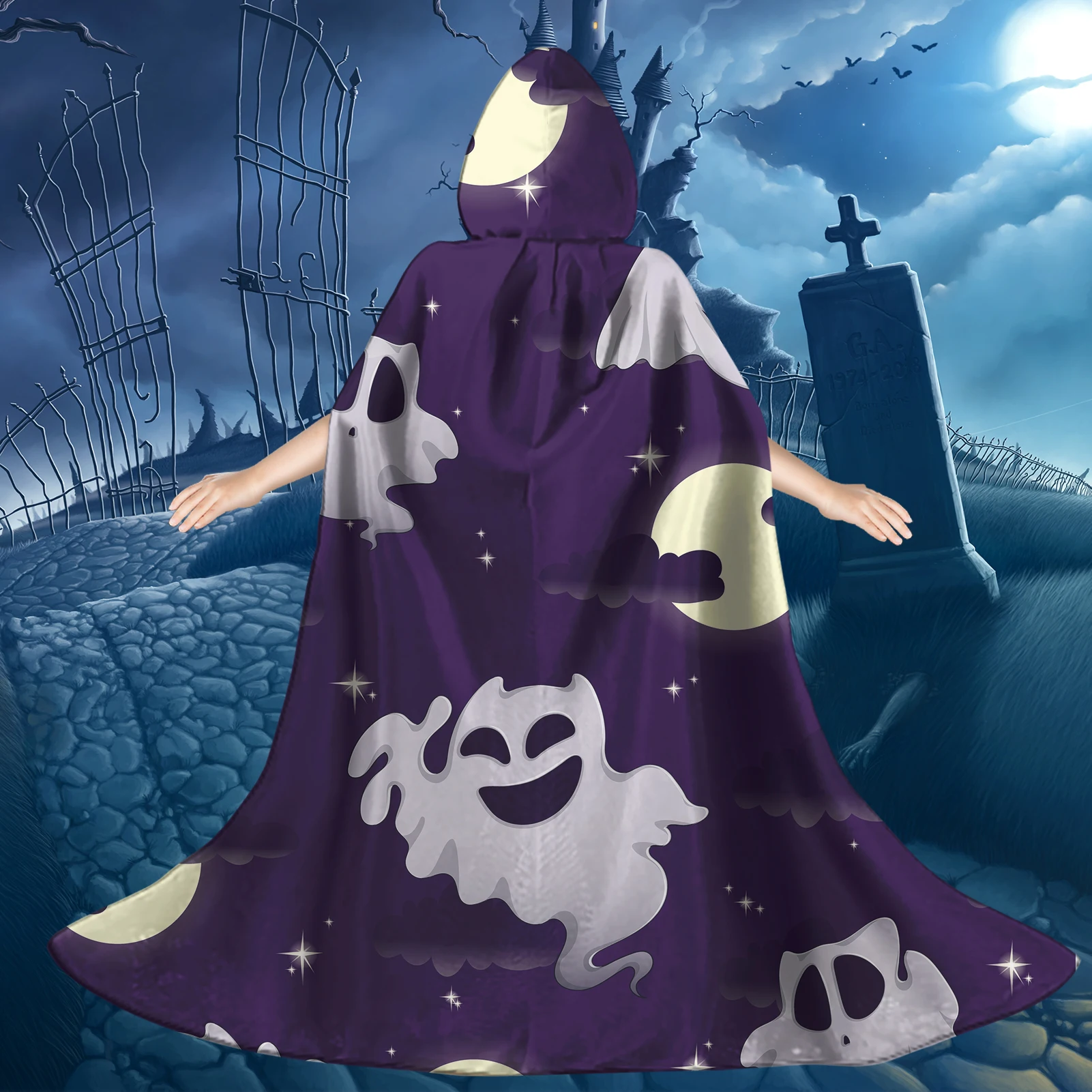 Cute Style Ghost Pattern Kid&#39s Hooded Cloak Birthday Parties Masquerades Cosplay Costumes Fashion Long Cape with Hood 2021 | Дом и сад