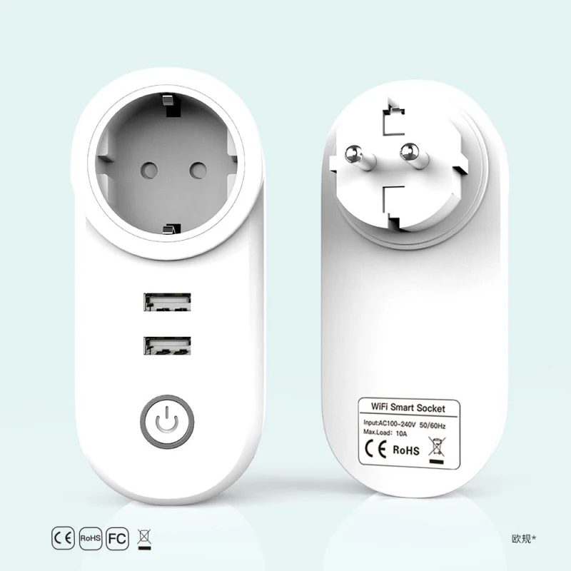 

Smart WiFi Power Socket EU Plug Double USB Port Wireless Smart Plugs APP Remote Control Works With Alexa Google Assistant