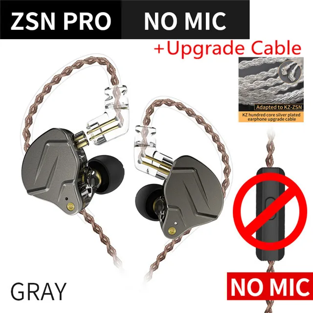 Gray no mic Silver KZ ZSN PRO 1BA+ 1DD гибридная технология Hi-Fi металлические наушники-вкладыши бас-вкладыши спортивные наушники с шумоподавлением ZSN AS10 ZS10 ZST T2 - Цвет: Gray no mic Silver