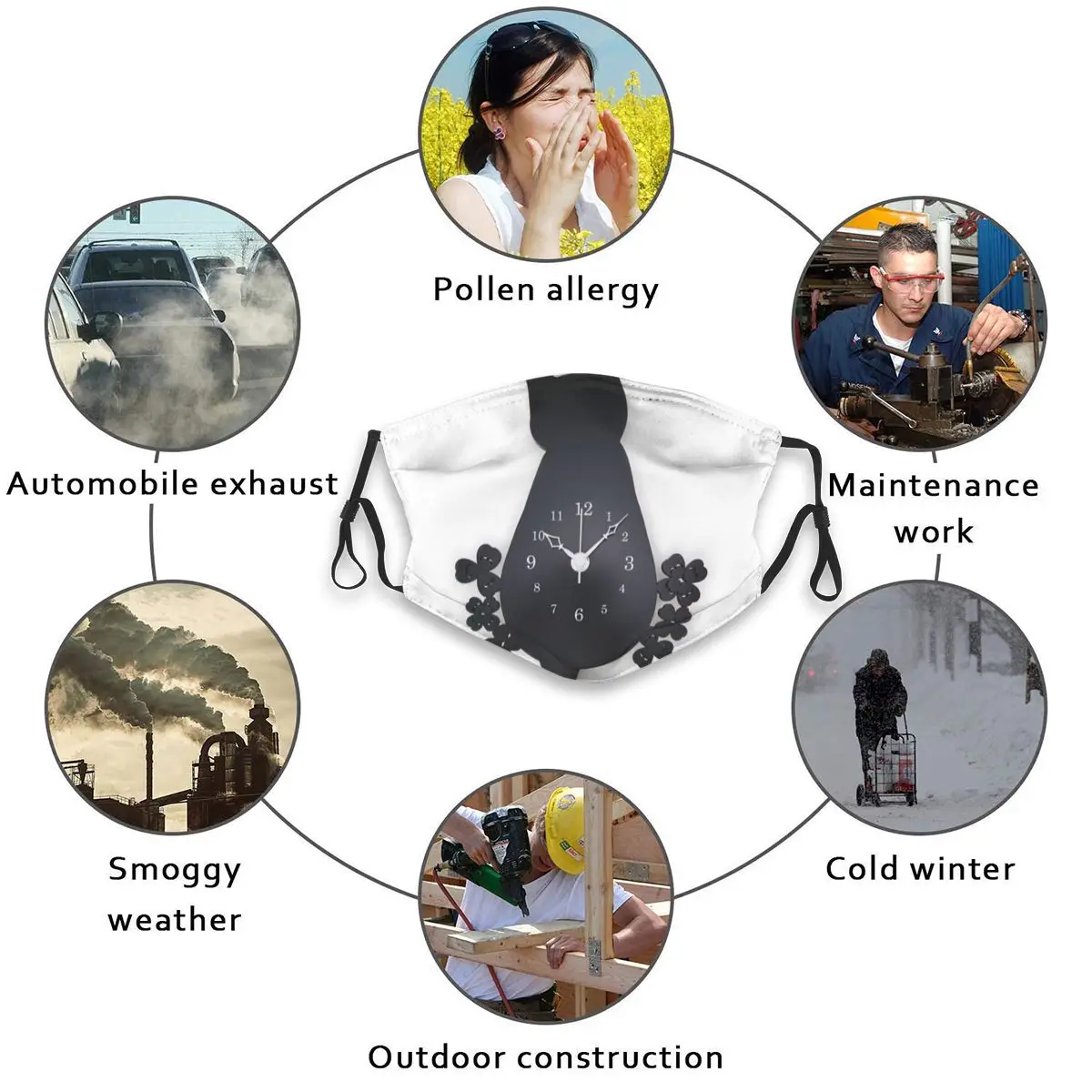 

Black Cat Wall Clock Fashion Dust Mask with PM2.5 Activated Carbon Filter for Adult Mouth-muffle Face Reusable