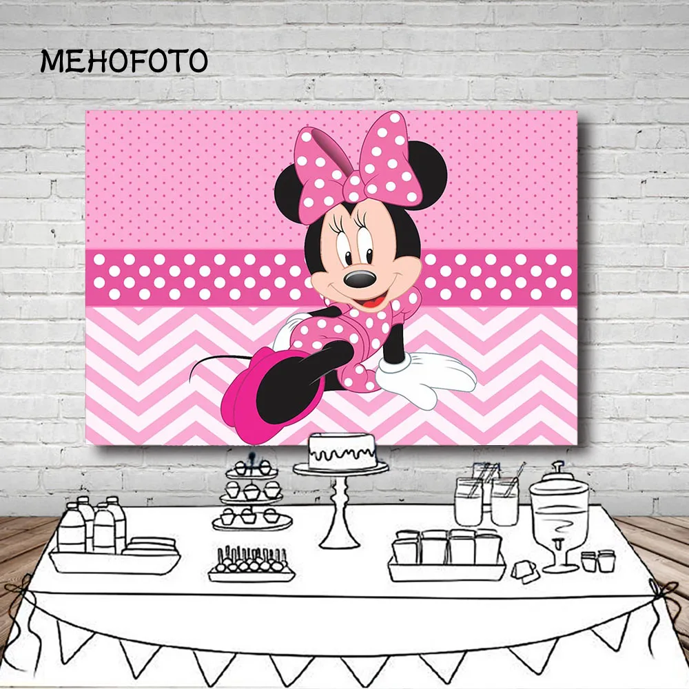Милый Минни Baby Shower День рождения фон для девочек розовый тема белый горошек