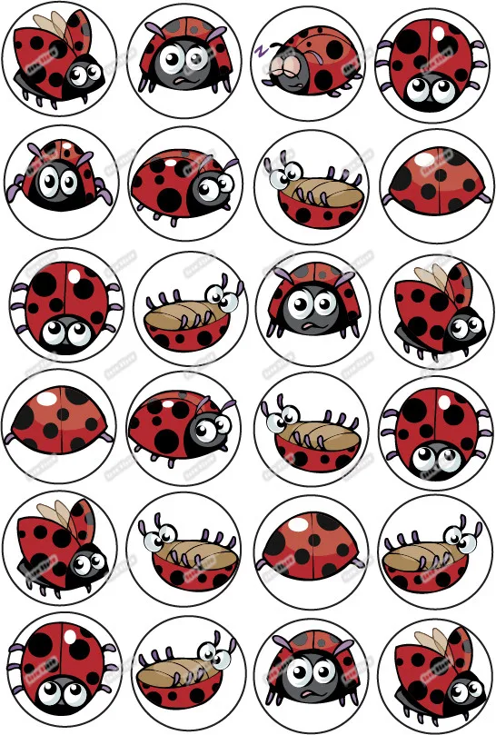 24 божьей коровки съедобный Топпер для торта Вафля рисовая бумага торт кекс