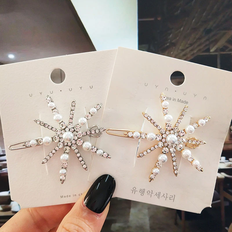 

Fashion Crystal Simulated Pearl Hairpins Clips For Women Girl Hair Accessories Korean Cute Love Heart Star Gold Barrette Jewelry