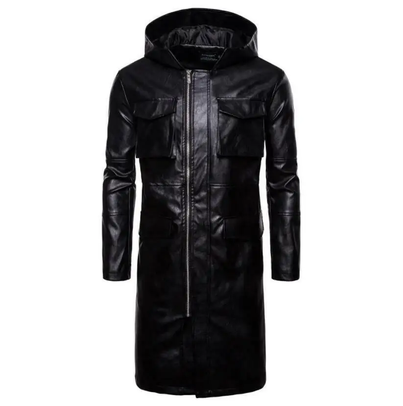 

Мужская ветровка из искусственной кожи, мотоциклетная верхняя одежда с капюшоном на молнии, пальто C103