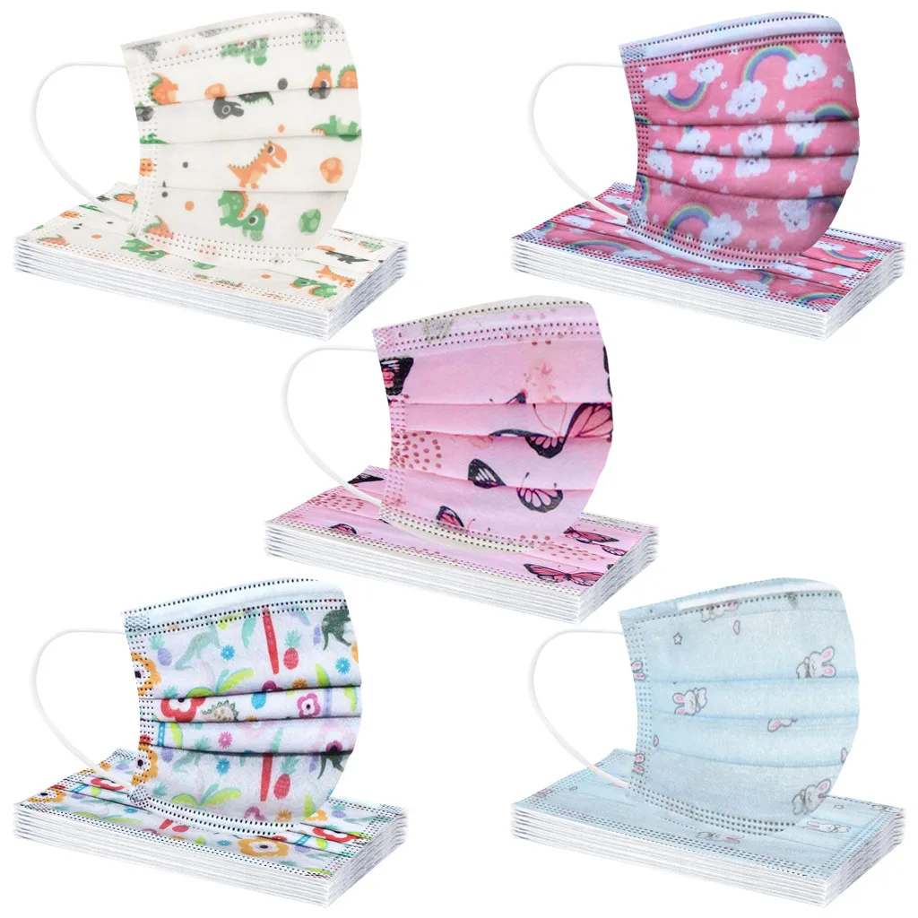 

50pcs Mixed Children Boy Girls Mouth Mask Face Mask Cartoon Printed Soft Skin-friendly Disposable Mouth Mask