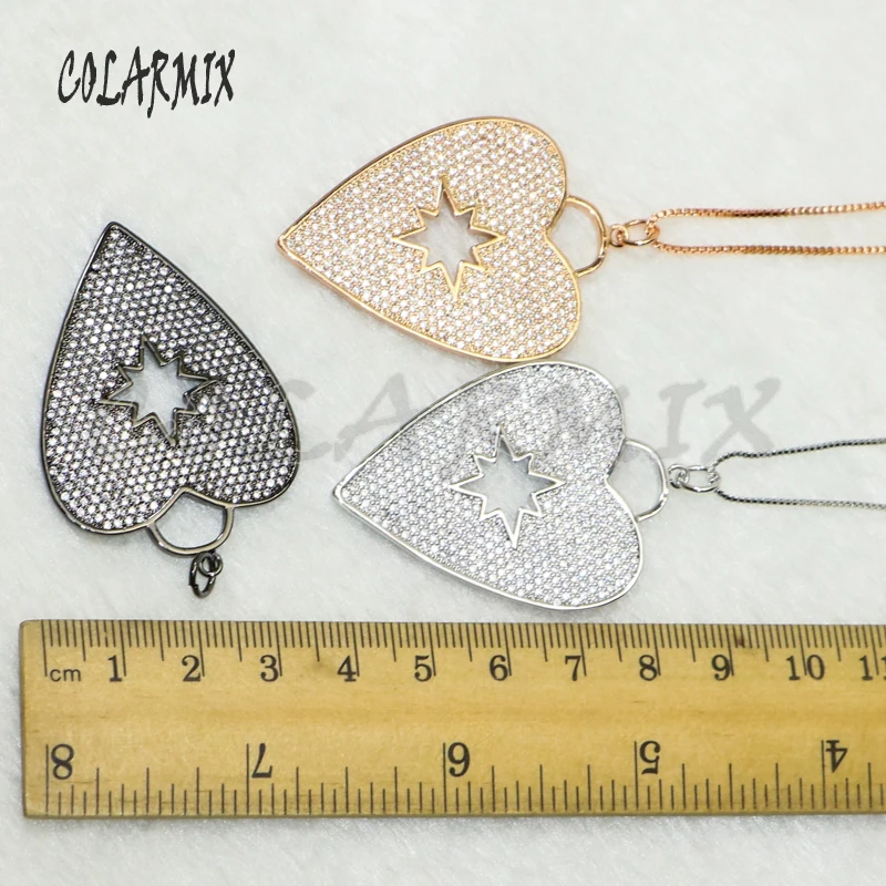

3 Pcs High quality Heart shape pendant necklace pendant necklace gift for lady pave zircon charms jewelry necklace