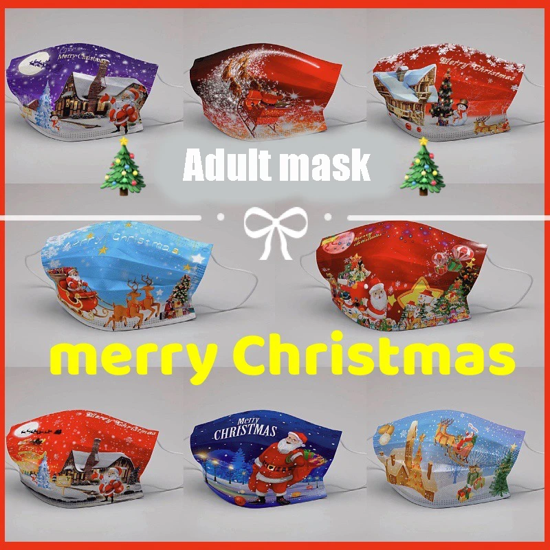 

2021 New Mascarillas Adult Christmas Mask 50pcs Disposable Three-layer printing Protective Mask Mascaras virus face mask