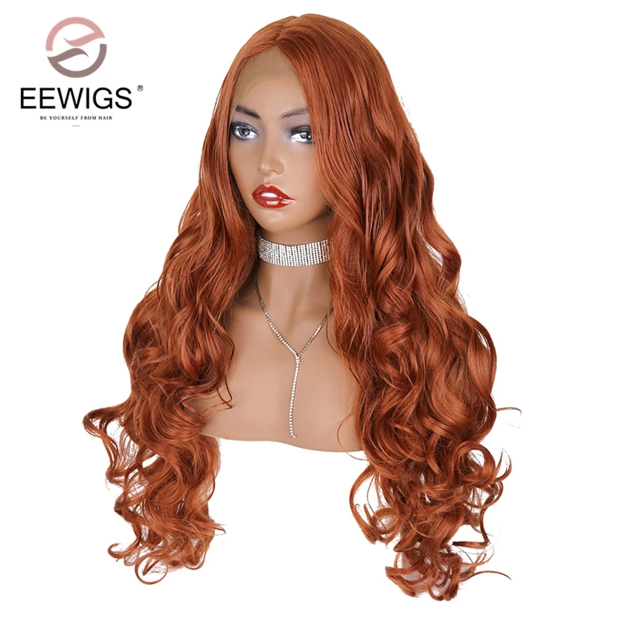 EEWIGS медный красный кружевной парик бесклеевой бордовый жаростойкий парик 180% Плотность мятно-зеленый синтетический парик на кружеве для женщин
