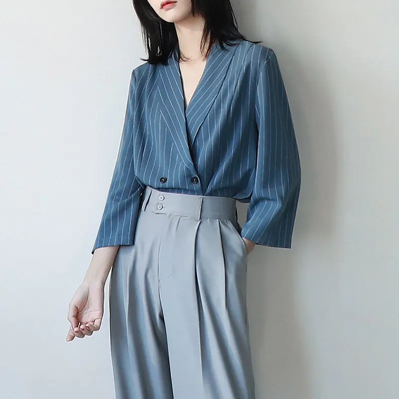 

Stripe Loose Chiffon Shirt For Spring Summer Casual Sweet Office Style Women Blouses Fashion New Clothing Basic Top Cardigan
