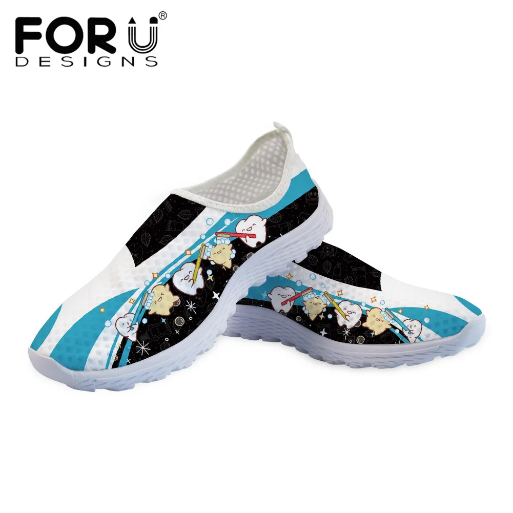 

FORUDESIGNS Lightweight Ladies Mesh Flat Shoes Cute Cartoon Teeth Dentisit Pattern Female Loafers Slip-on Sneakers Shoe Footwear
