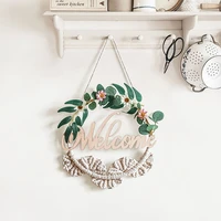 fashion wall flower hanging green plants cotton handmade woven welcome wooden bells for door knocker living room decoration