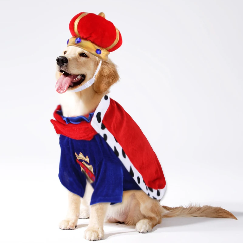 

Funny Dog Clothes Pet Clothing Role Playing Cloak New King Hat Suit Halloween Clothes Dressing Up Dog Party Costume Suit