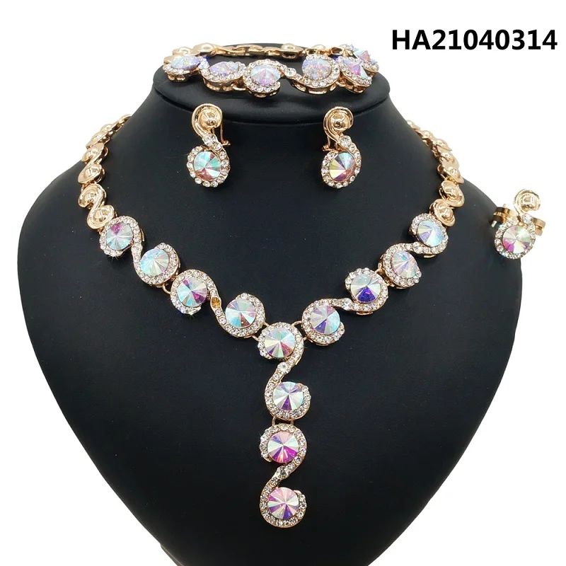 

Yulaili Newest Bridal Jewelry Sets Crystal Necklace Earrings Bracelet Ring for Women Wedding Party Jewelery Set Wholesale