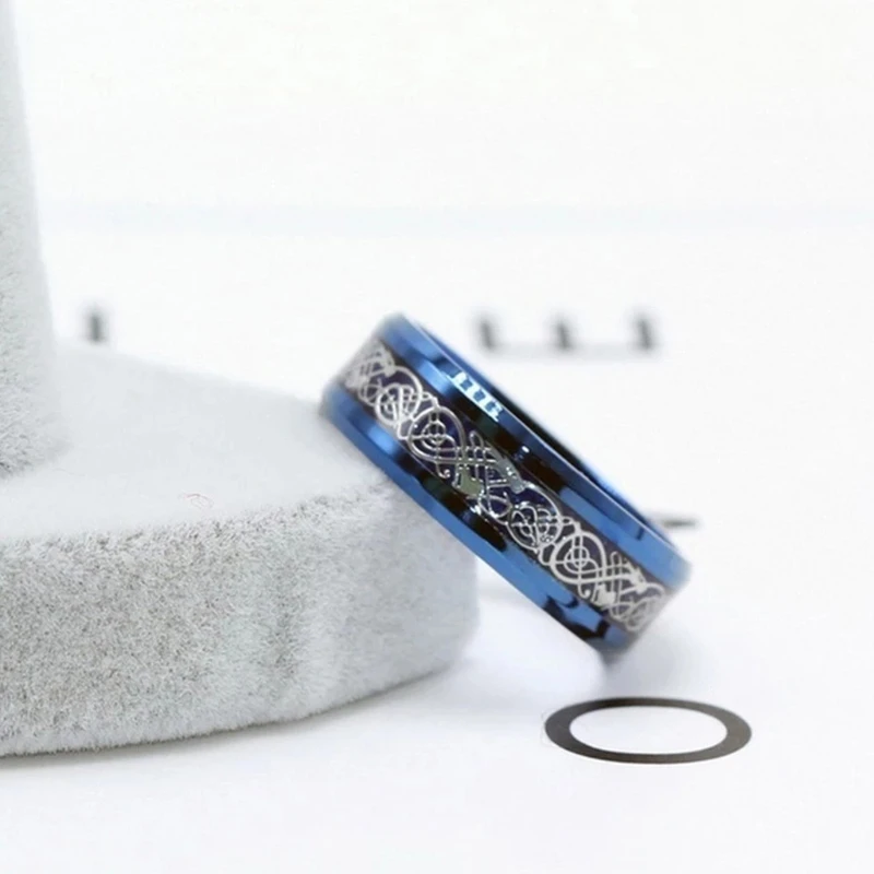 

Personalized Men's Blue Dragon Inlay Polished Wedding Ring Titanium Stainless Steel Lover Couple Memory Rings Ornaments
