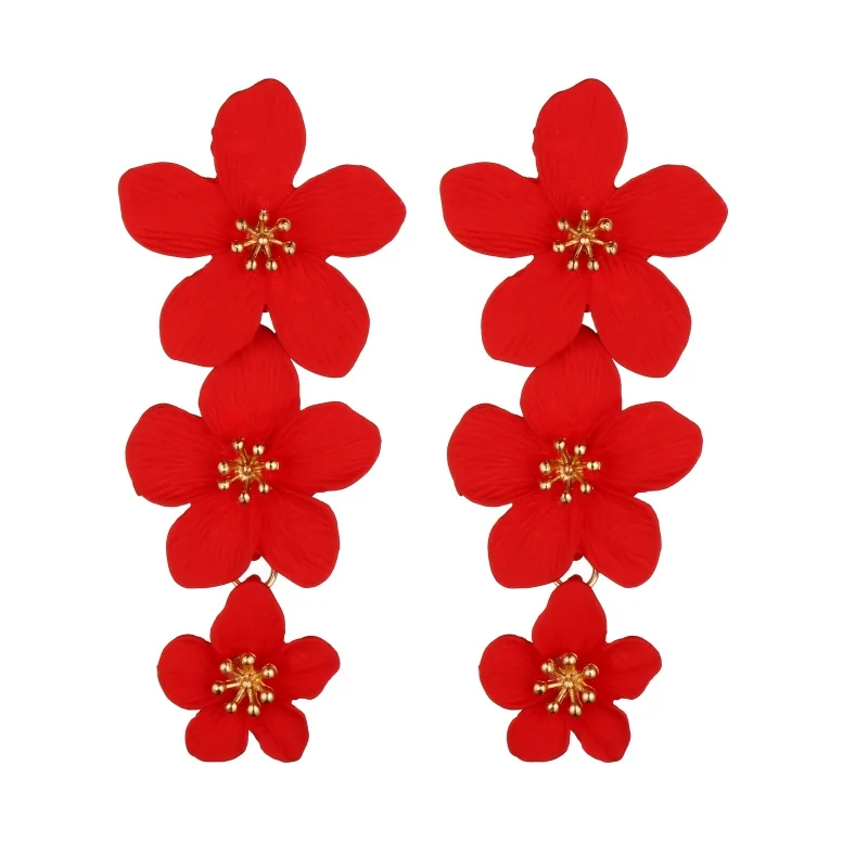 red Красные цветочные серьги для женщин, корейские летние серьги, металлические серьги с большими желтыми розовыми цветами, модные ювелирные украшения aretes - Окраска металла: red