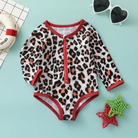 toddler baby girls one piece swimsuit ruffles leopard swimwear front zipper bathing suit long sleeve o neck jumpsuits bather a5