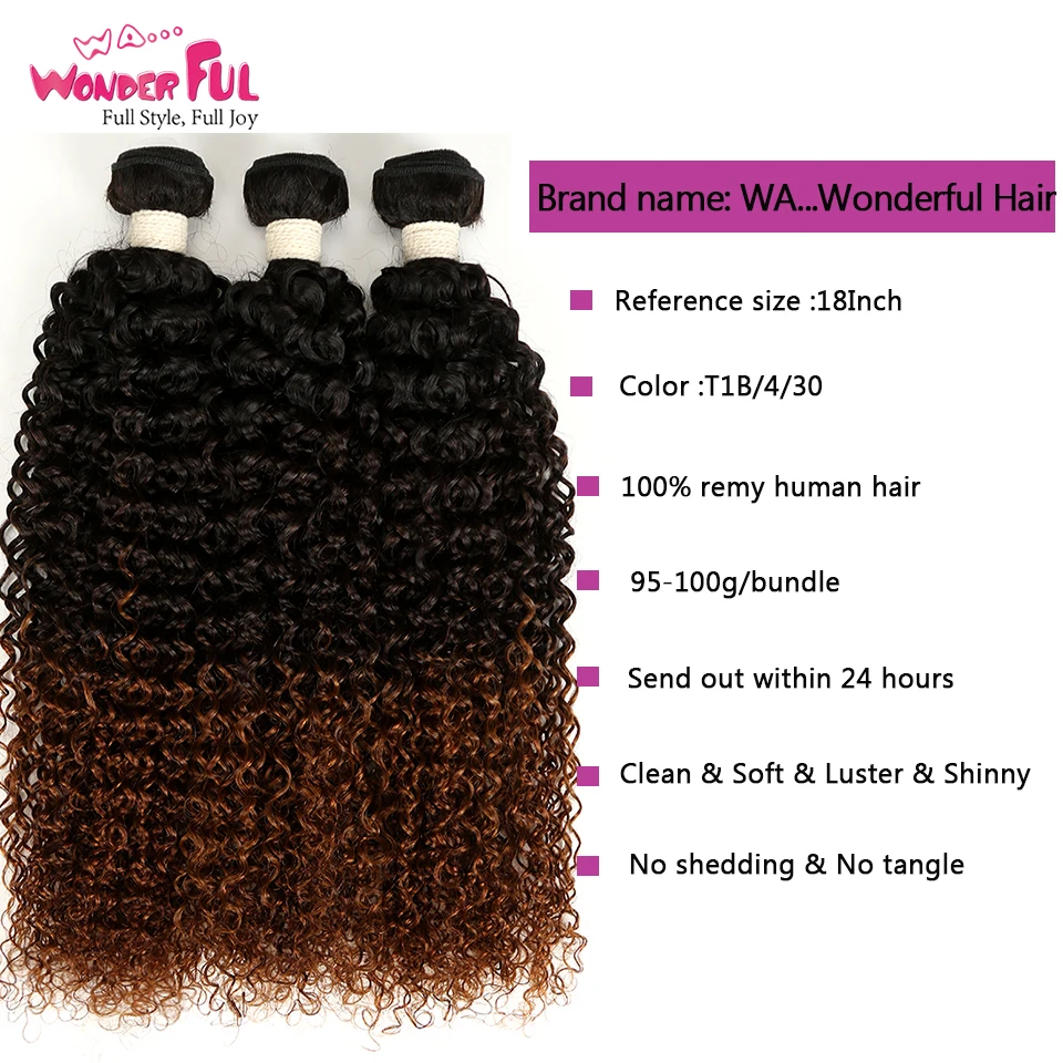 Замечательные человеческие волосы бразильский Омбре T1B/4/27 кудрявые вьющиеся 3 и 4