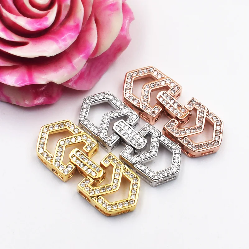 

2pcs 18k Glod filled clear cubic zirconia micro pave clasp jewelry making 11.5x30mm accessories