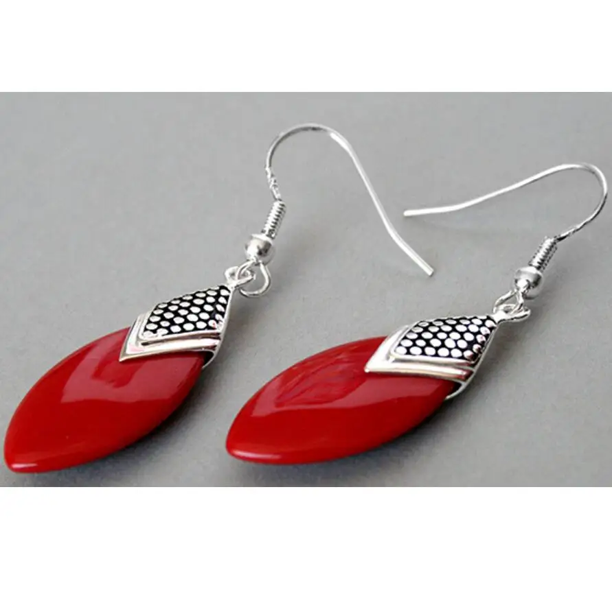 Горячая продажа сказочные 925 Серебряные Красные Коралловые плоские серьги 14/5&quot |