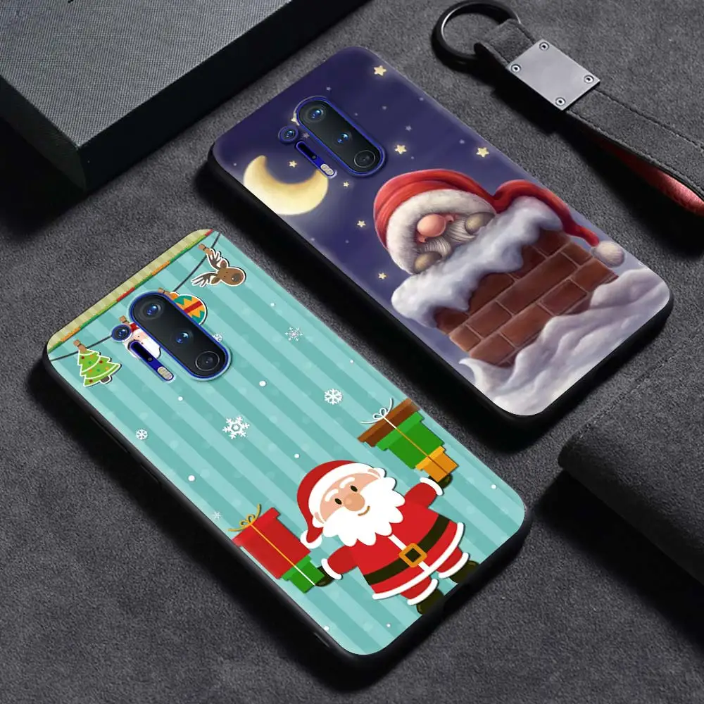 

Soft Case For OnePlus 8T Nord N10 5G N100 8 9 7 9R 6 7T Pro 6T Fashion Black TPU Phone CoqueSanta Claus Father Christmas
