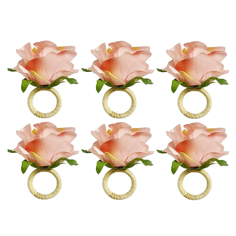 

Handmade Champagne Rose 6PCS Napkin Rings for Home, Kitchen, Dining Room, Dinner Parties, Luncheons, Picnics, Weddings