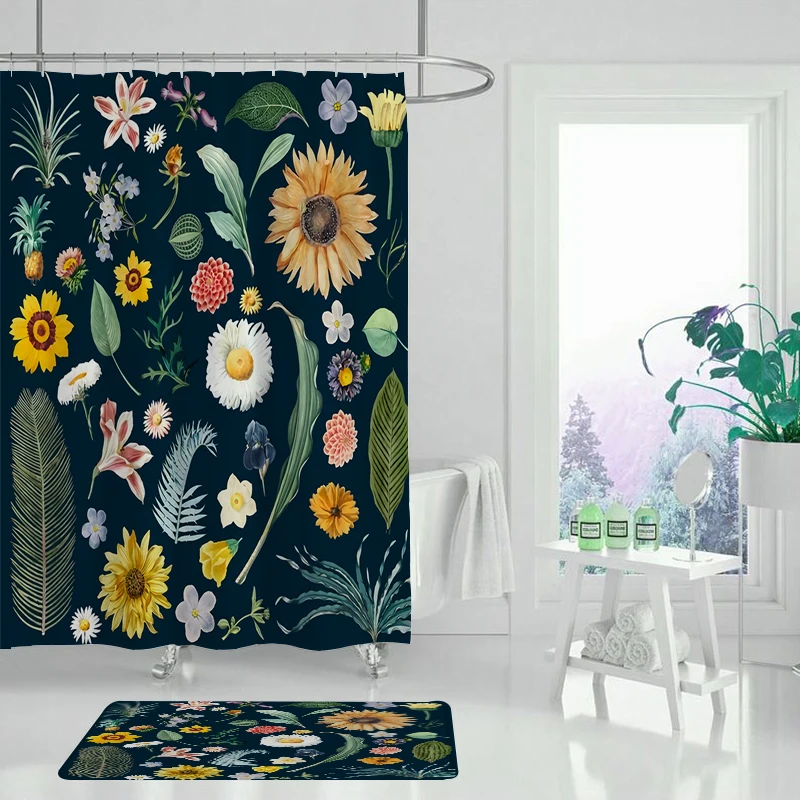 Зеленые тропические растения и листья коврик для ванной занавески душа мягкий 3