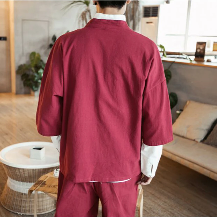 Кимоно азиатское в стиле Харадзюку для мужчин и женщин хлопковый хаори