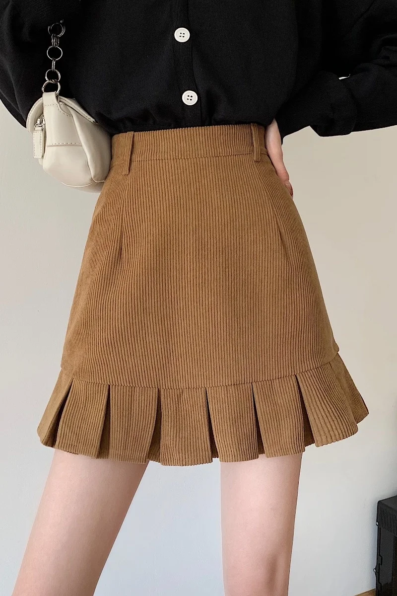 Женская Вельветовая плиссированная юбка маленькая для осени и зимы 2021 | одежда
