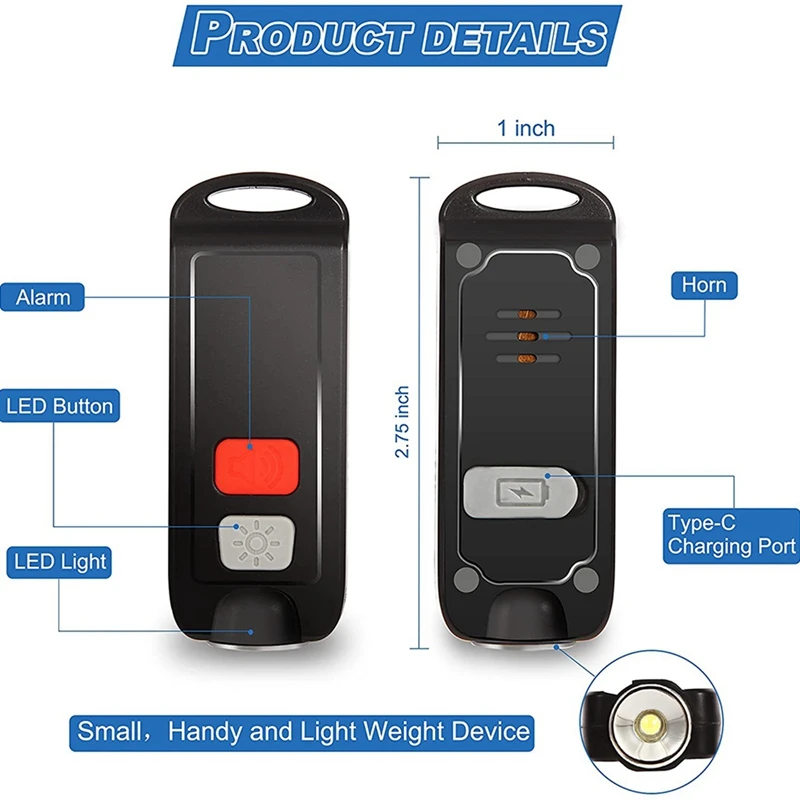Personal Alarm 2 Packs Safety Alarms For Women 130 DB Rechargeable Keychain With LED Light Flashing | Безопасность и защита