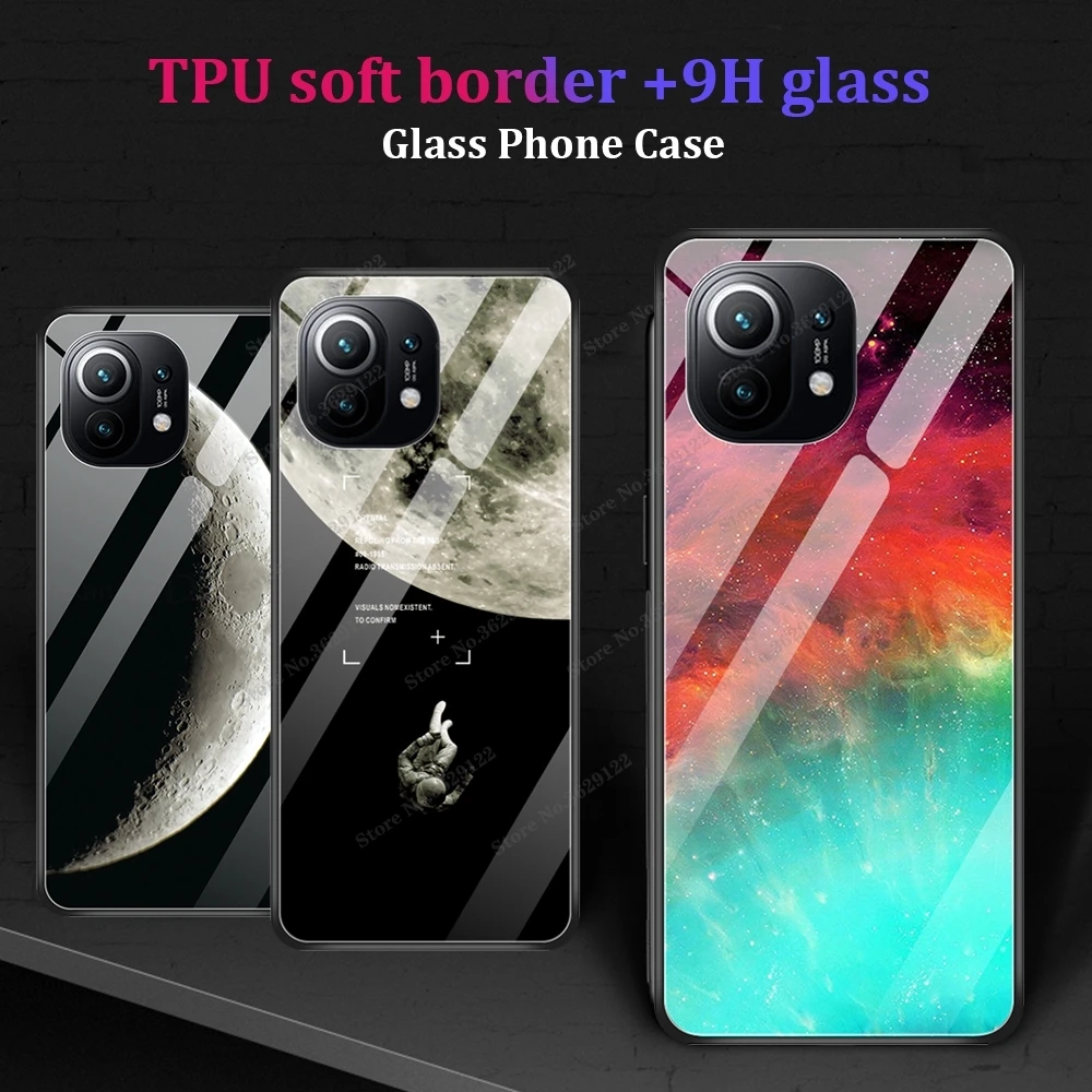 

Case For Xiaomi Mi 11 Cover Luxury Starry Sky Tempered Glass Case For Xiaomi Mi 11 Mi11 5G Coque PC Hard Back Cover Capas