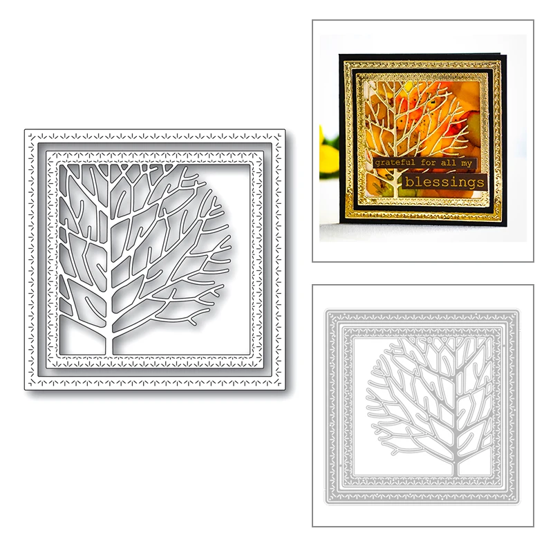 

2020 New Square Frame Plant Tree Branch Background Embossing Metal Cutting Dies For Making Greeting Card Scrapbooking No Stamps