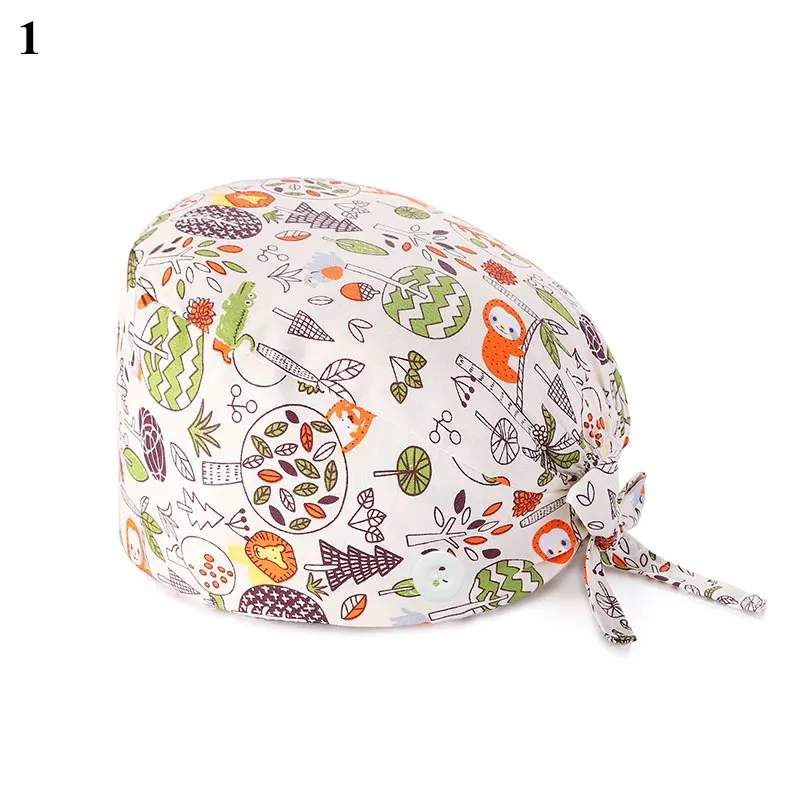 

Cute Printing Nursing Hat Scrub Cap Women Bandage Adjustable Cap Sweatband Hat Cartoon Animals Fruits Printing Nurse Working Hat