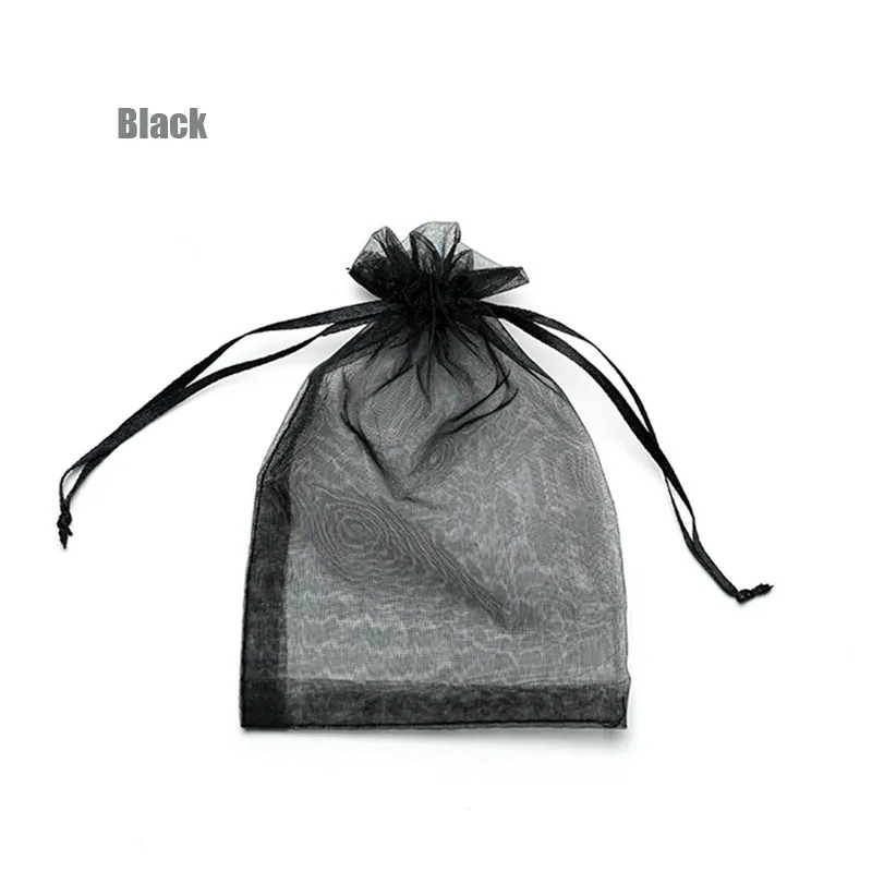 black 100 шт., 22 цвета, 7x9, 9x12 см, 10x15, 13x18 см, сумки из органзы, упаковка для ювелирных изделий, сумки для свадебной вечеринки, упаковка для ювелирных изделий, дисплей и пакеты - Цвет: black