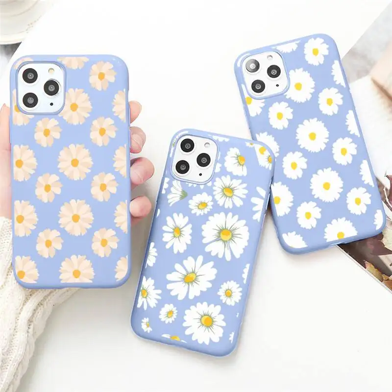 

Art Floral Daisy Phone Case for iPhone 13 12 mini 11 Pro Max X XR XS 8 7 6s Plus Candy purple Silicone cover