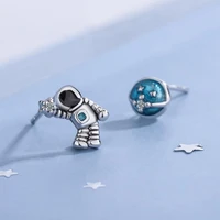 kofsac 925 sterling silver stud earrings girls jewelry cute blue planet astronaut small earring women birthday gifts daily wear