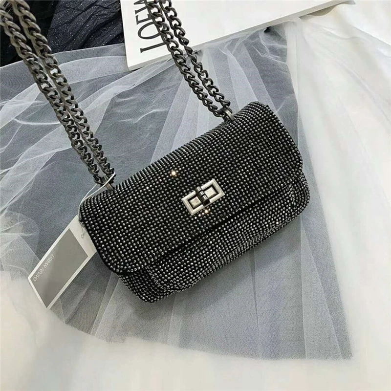 

High Sense of Quality Luxury Female Bags 2021 New Chain Messenger Backpack Rhinestone Sequin Small Square Purses and Handbags GG