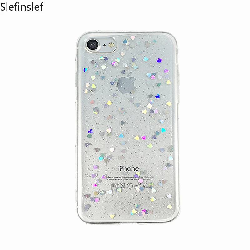 Роскошный блестящий чехол для iPhone 7 8 6 6S Plus 5 5S 5SE X задняя крышка с сердечком мягкие