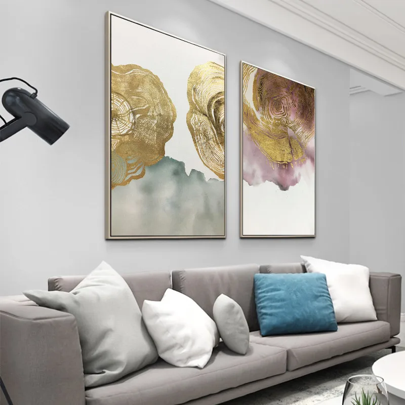 2 Pieces Hand Painted Gold Leaf Abstract Canvas Painting Wall Art Pictures For Living Room Home Decoration Texture | Дом и сад