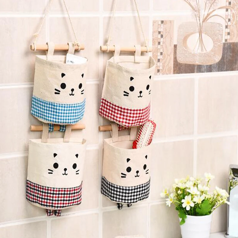 Симпатичные хлопковые льняные подвесные органайзеры настенный шкаф подвесная